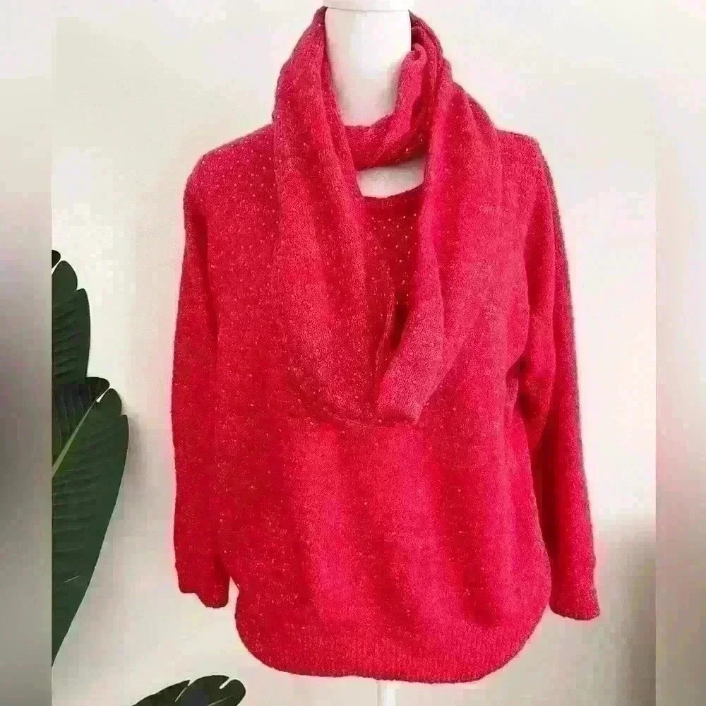 Cathy Daniels Plus Women Large RED MINI STUDS FANCY LONG Sleeve Sweater Holiday
